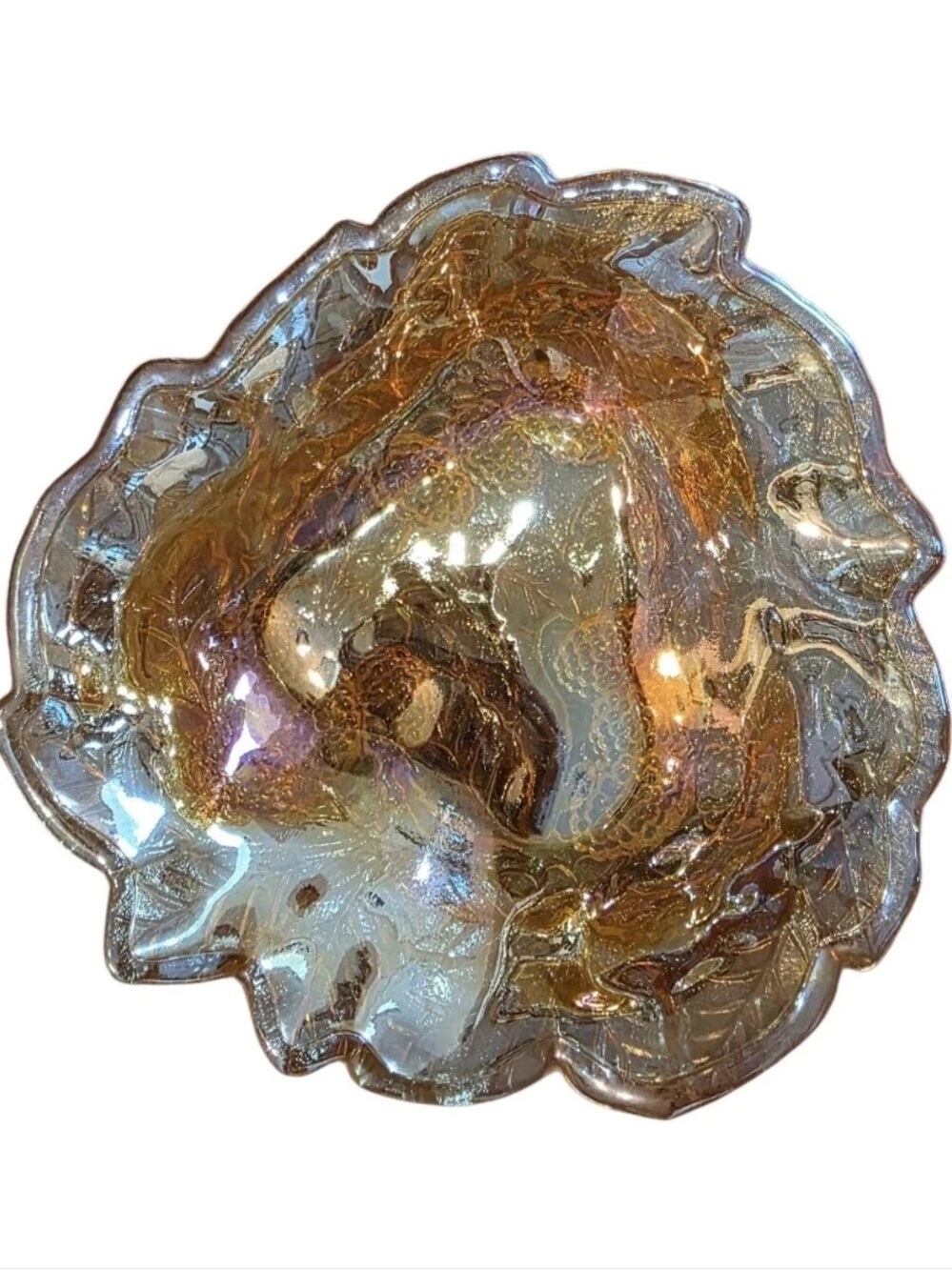 Iridescent Gold Glass Art Bowl - Sculptural Home Accent